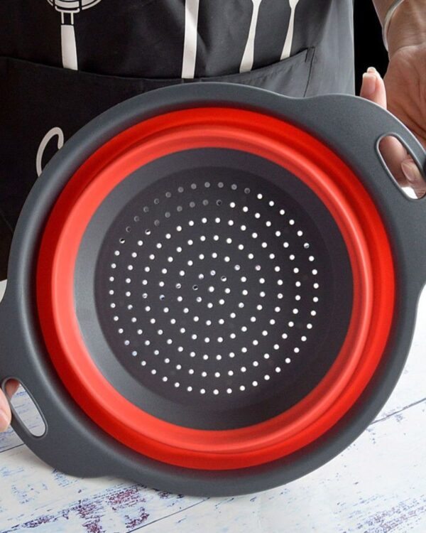 Durszlak silikonowy składany cedzak sitko ociekacz (3) Durszlak silikonowy składany cedzak sitko ociekacz czerwony
