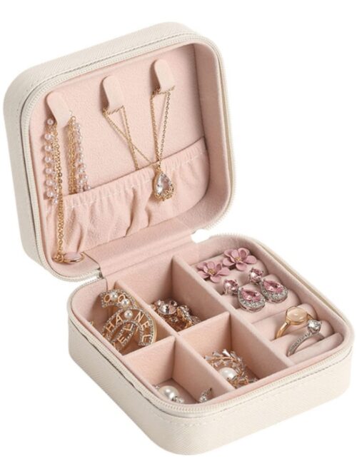 Szkatułka kuferek organizer na biżuterię mała ecru