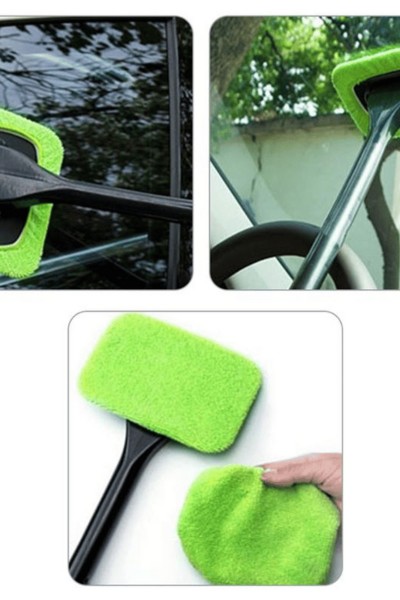 Mycie szyby szczotką z mikrofibrą