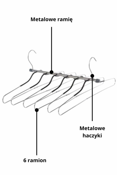 Wieszak metalowy na koszule 6w1 opis