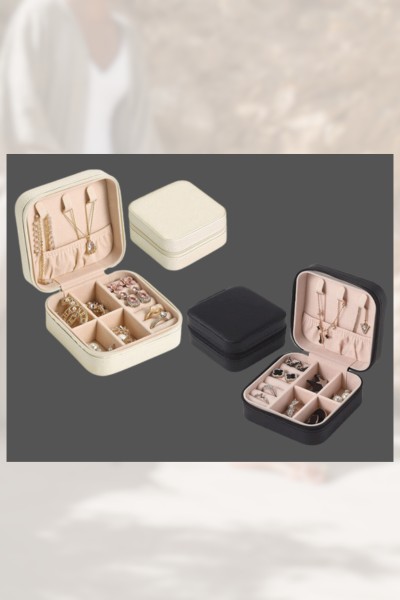 Szkatułka kuferek organizer na biżuterię mała ecru i czarna