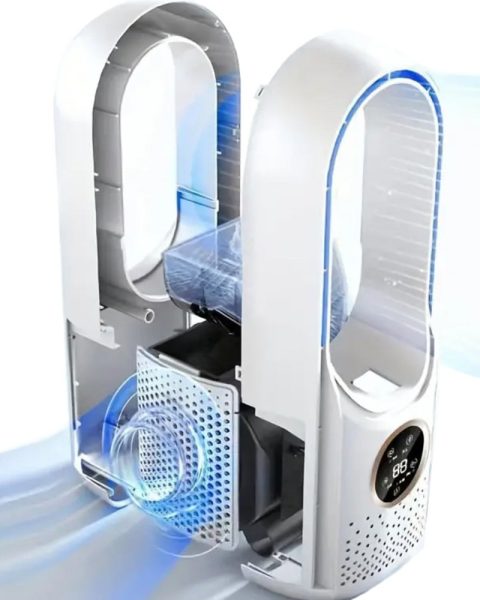 Wentylator kolumnowy cichy wydajny stojący bezłopatkowy nawilżacz powietrza