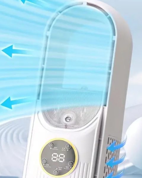 Wentylator kolumnowy cichy wydajny stojący bezłopatkowy nawilżacz powietrza